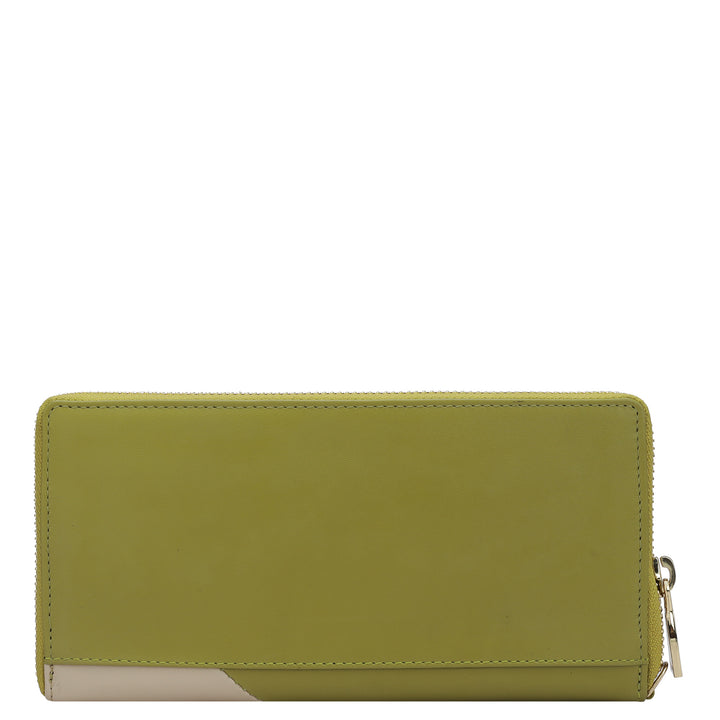 Plain Leather Ladies Wallet - Green Tea & Beige