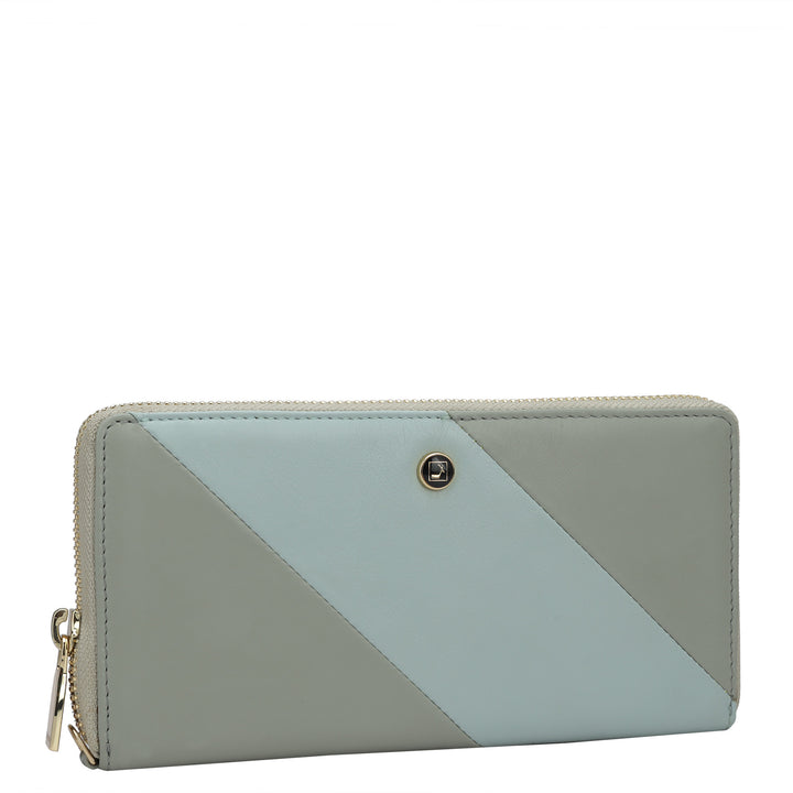 Plain Leather Ladies Wallet - Grey & Sky Blue