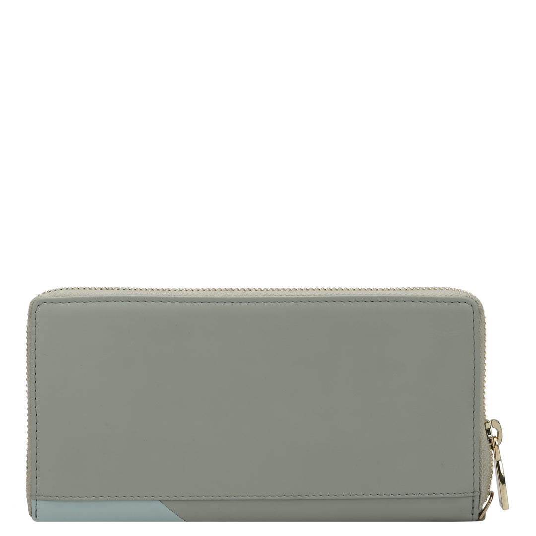 Plain Leather Ladies Wallet - Grey & Sky Blue
