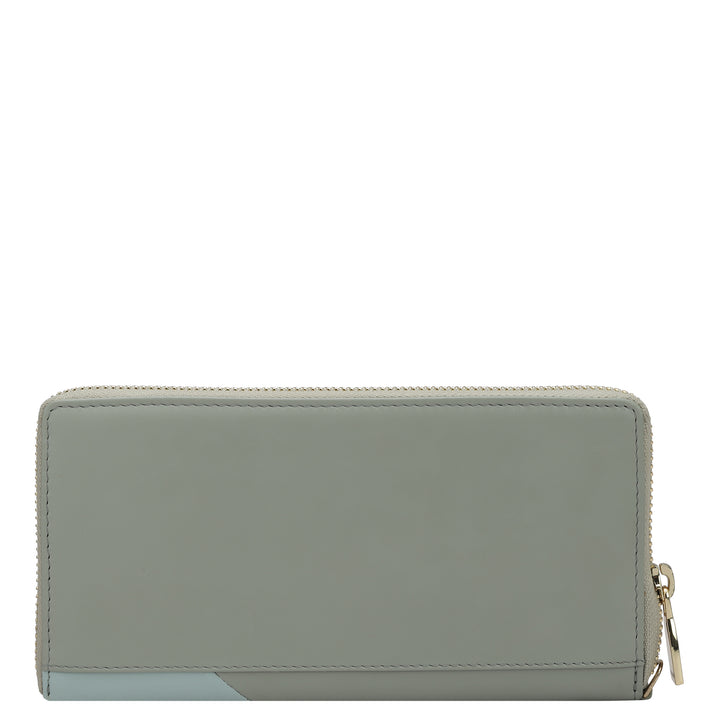 Plain Leather Ladies Wallet - Grey & Sky Blue