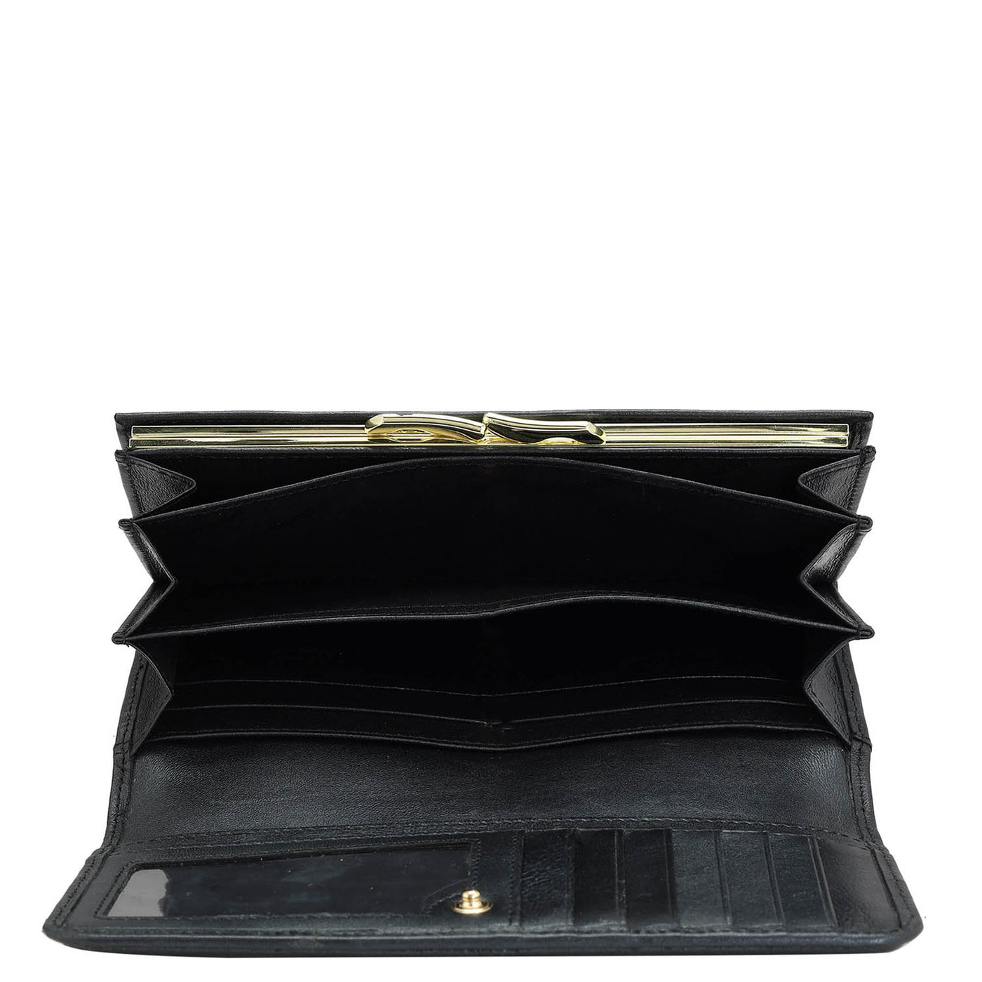 Quilting Plain Leather Ladies Wallet - Black