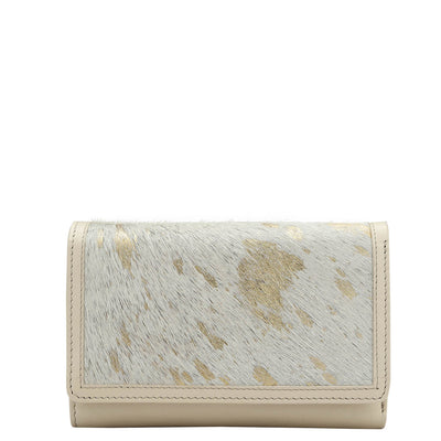 Fur Plain Leather Ladies Wallet - Off White