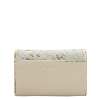 Fur Plain Leather Ladies Wallet - Off White