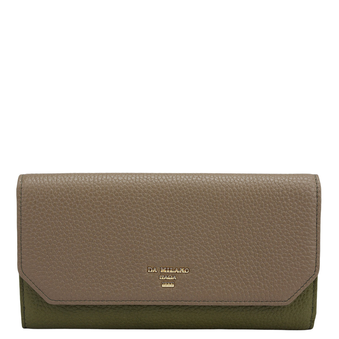 Wax Leather Ladies Wallet - Greyish Taupe & Fern