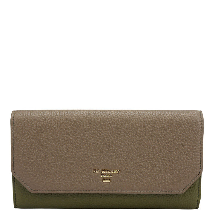Wax Leather Ladies Wallet - Greyish Taupe & Fern