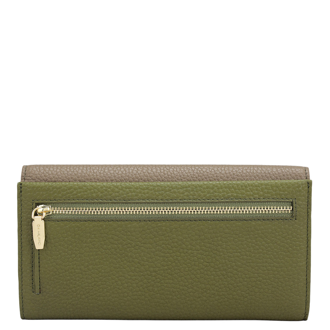 Wax Leather Ladies Wallet - Greyish Taupe & Fern
