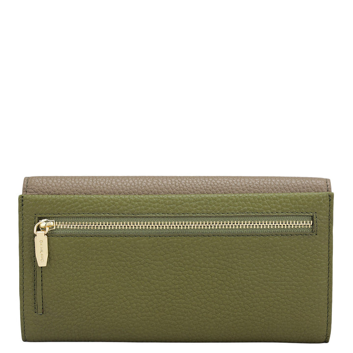Wax Leather Ladies Wallet - Greyish Taupe & Fern