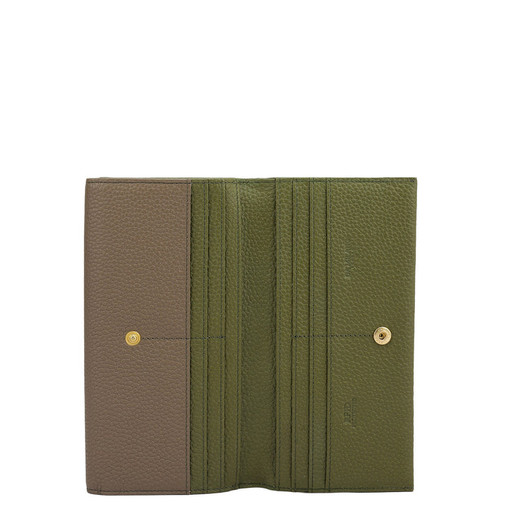 Wax Leather Ladies Wallet - Greyish Taupe & Fern