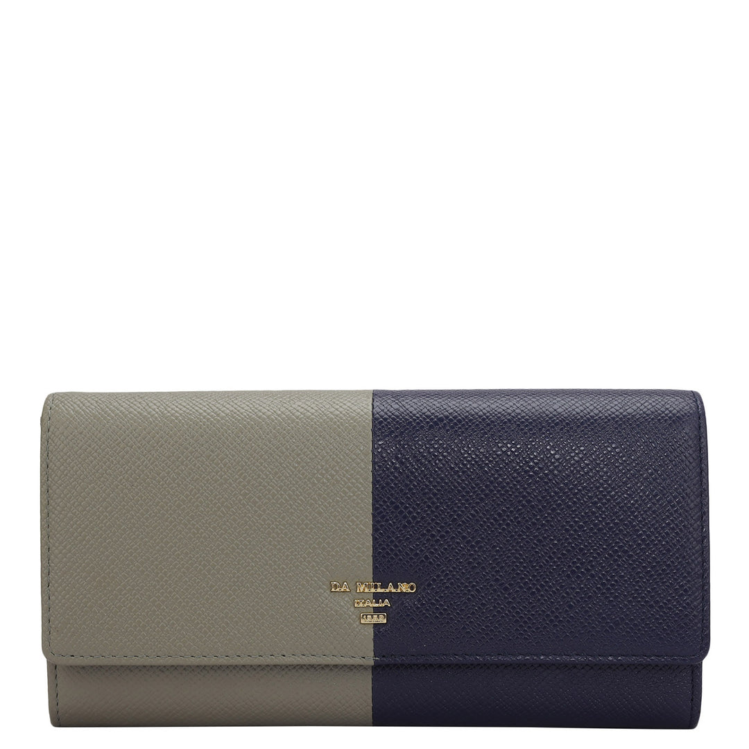 Franzy Leather Ladies Wallet - Stone Grey & Ink Blue