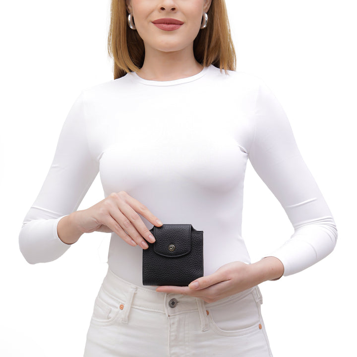 Wax Leather Ladies Wallet - Black