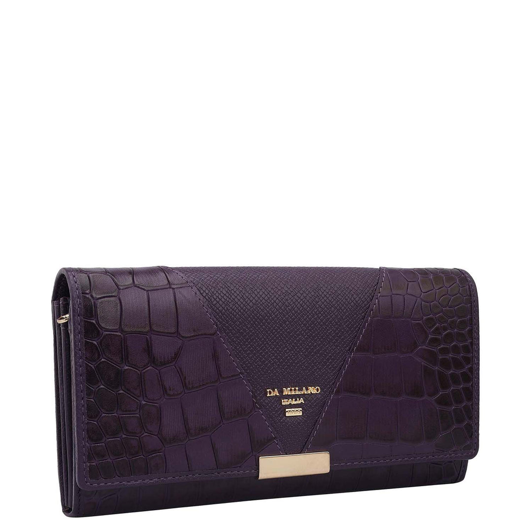 Croco Franzy Leather Ladies Wallet - Grapevine