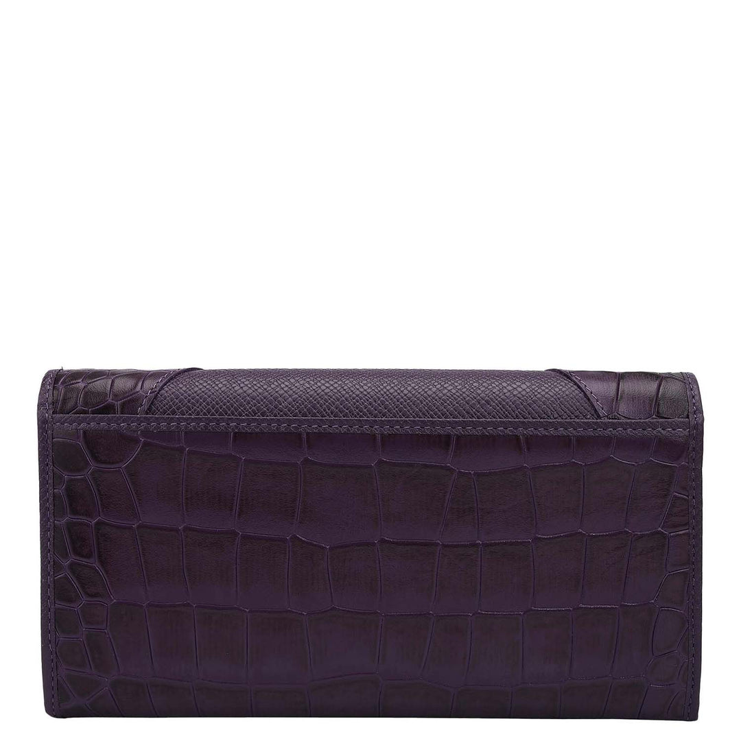 Croco Franzy Leather Ladies Wallet - Grapevine
