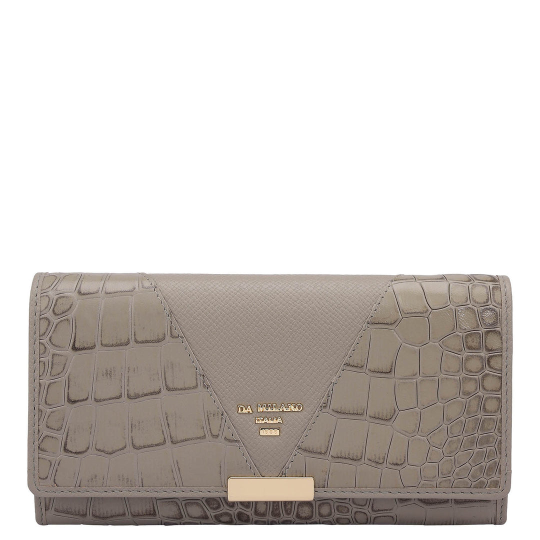 Croco Franzy Leather Ladies Wallet - Stone Grey