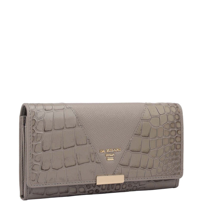 Croco Franzy Leather Ladies Wallet - Stone Grey