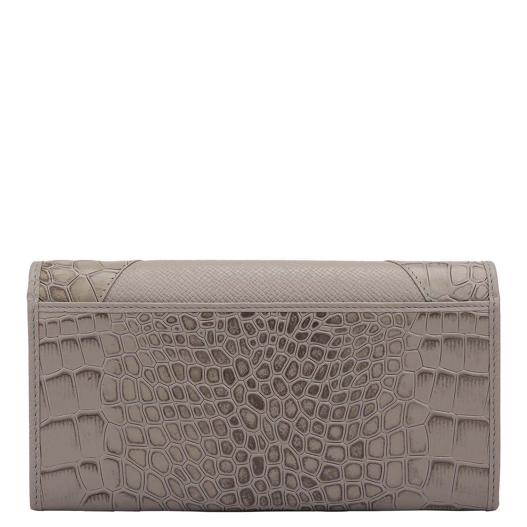 Croco Franzy Leather Ladies Wallet - Stone Grey