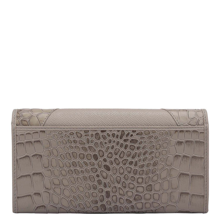 Croco Franzy Leather Ladies Wallet - Stone Grey