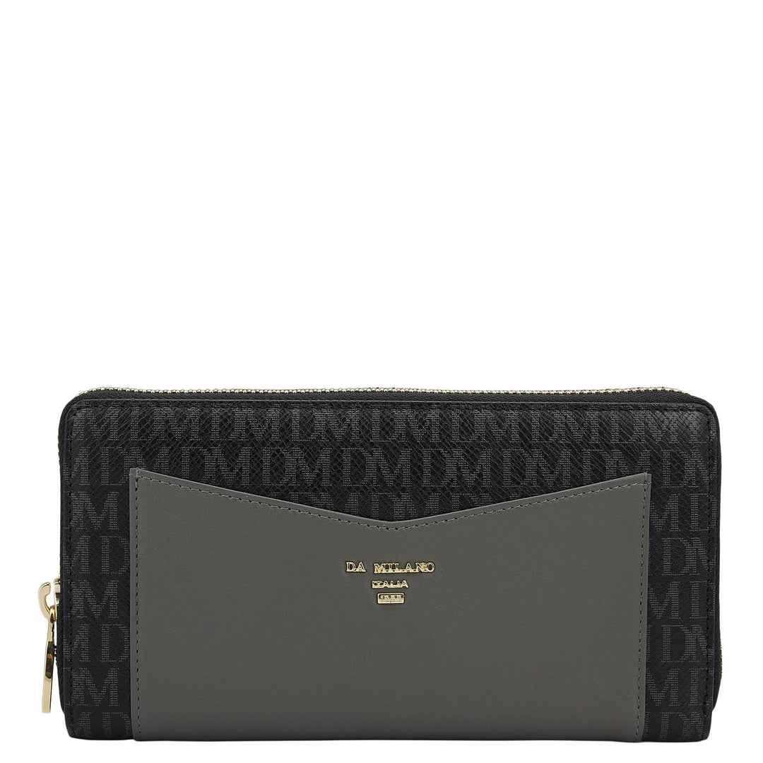 Monogram Plain Leather Ladies Wallet - Black