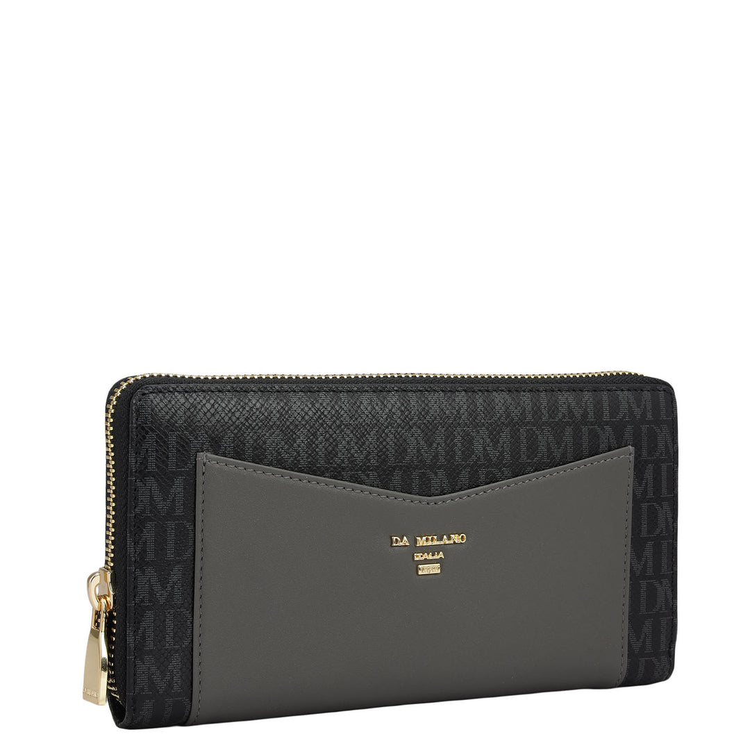 Monogram Plain Leather Ladies Wallet - Black