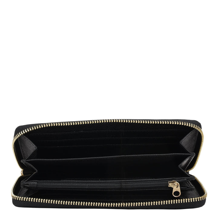 Monogram Plain Leather Ladies Wallet - Black
