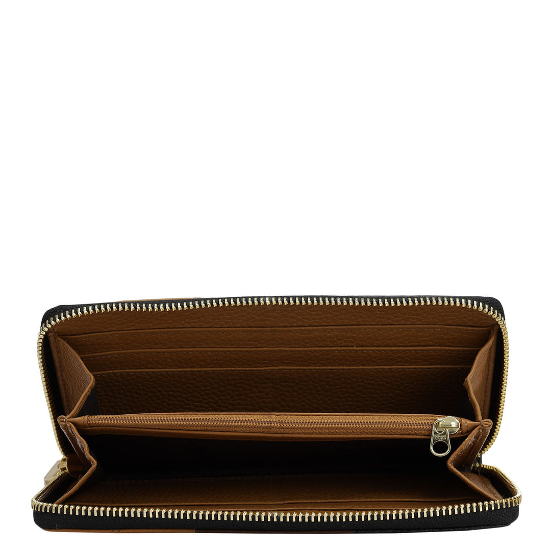 Wax Leather Women Wallet - Black & Caramel