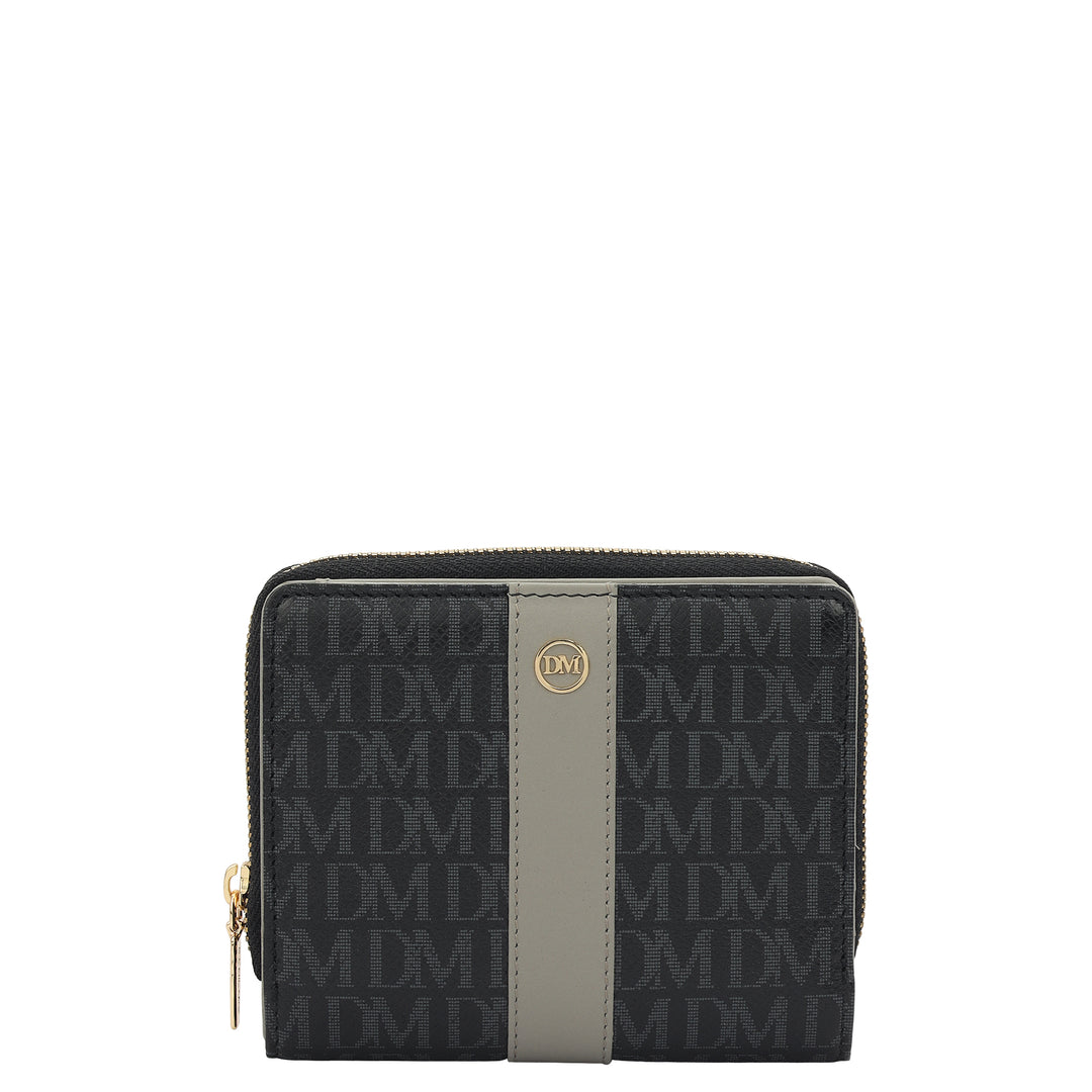 Monogram Plain Leather Ladies Wallet - Black