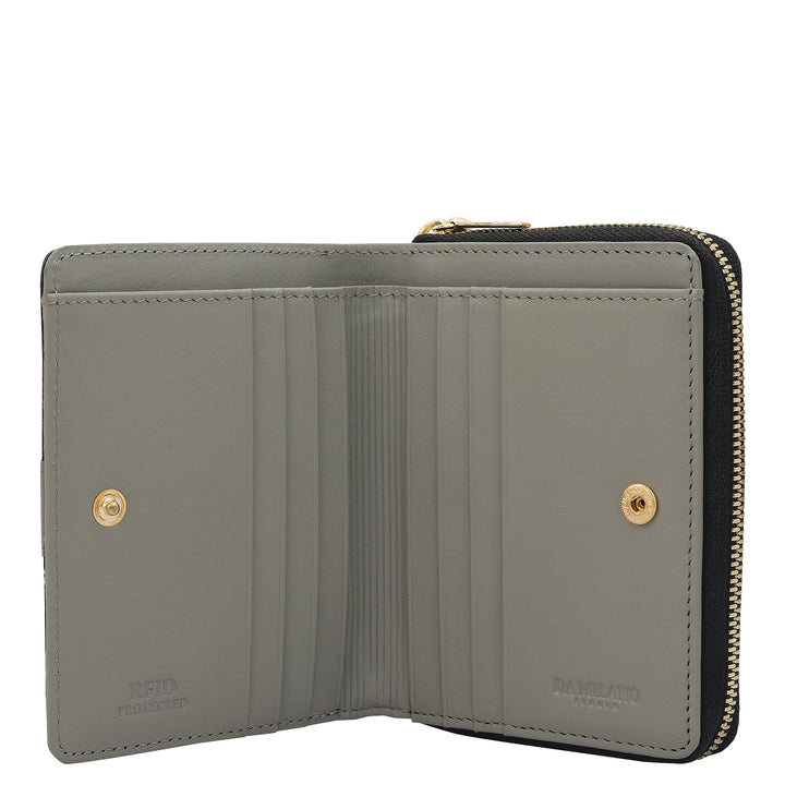 Monogram Plain Leather Ladies Wallet - Black