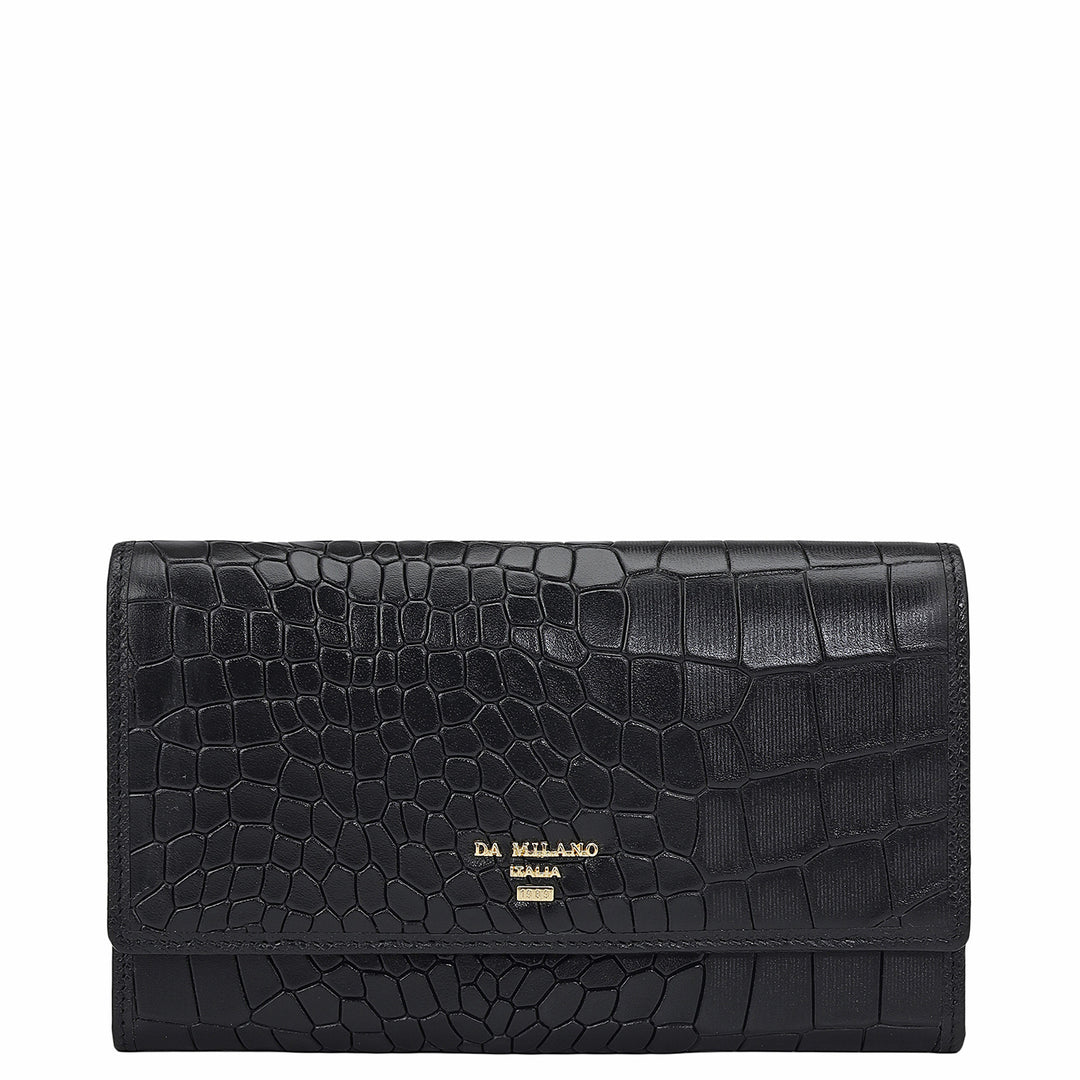 Croco Leather Ladies Wallet - Black