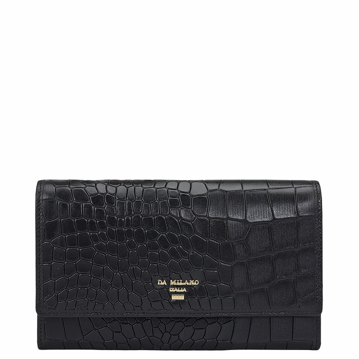 Croco Leather Ladies Wallet - Black