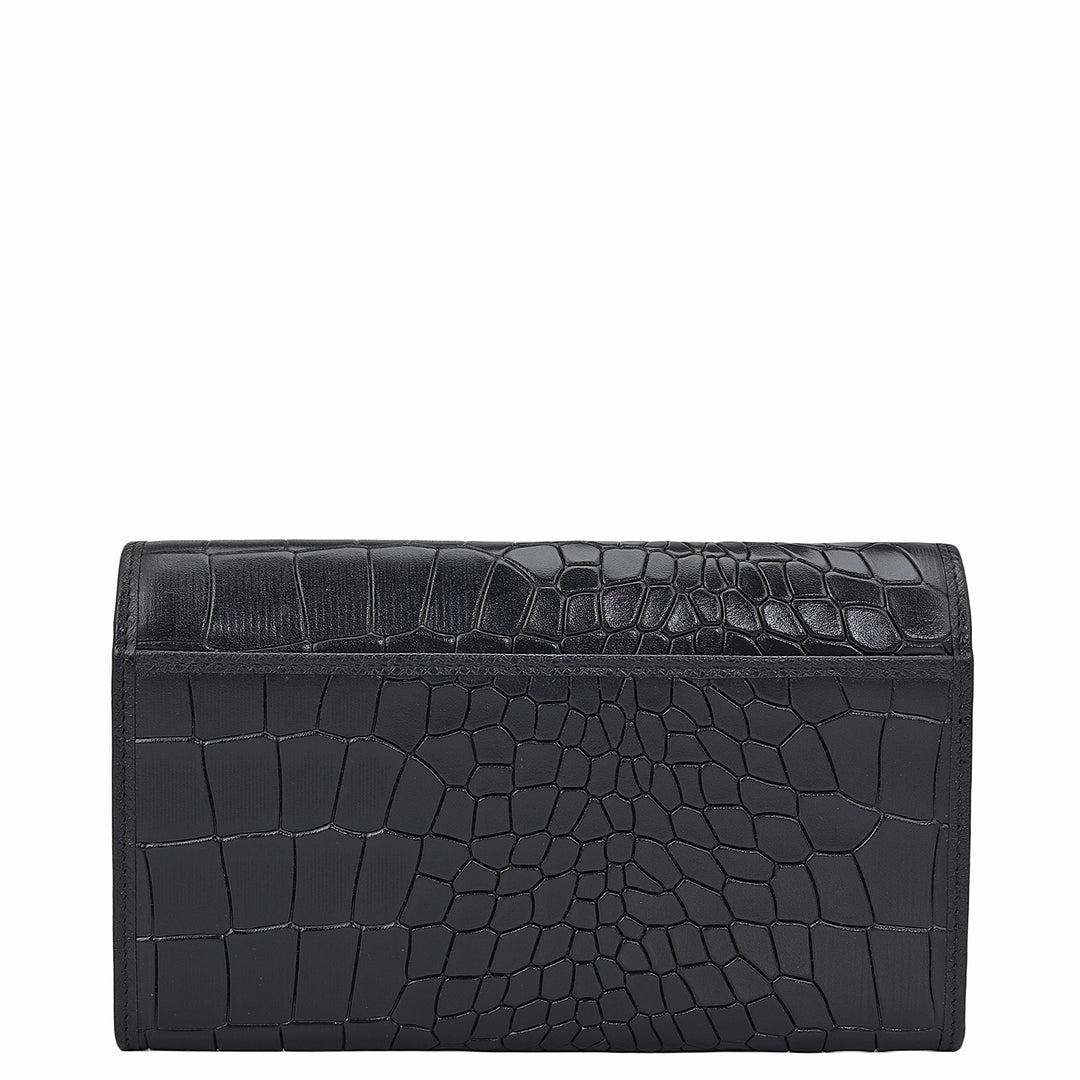 Croco Leather Ladies Wallet - Black