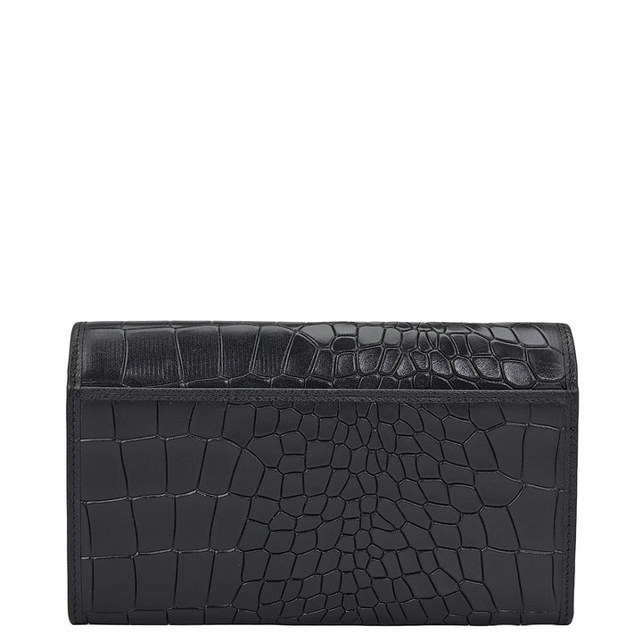 Croco Leather Ladies Wallet - Black