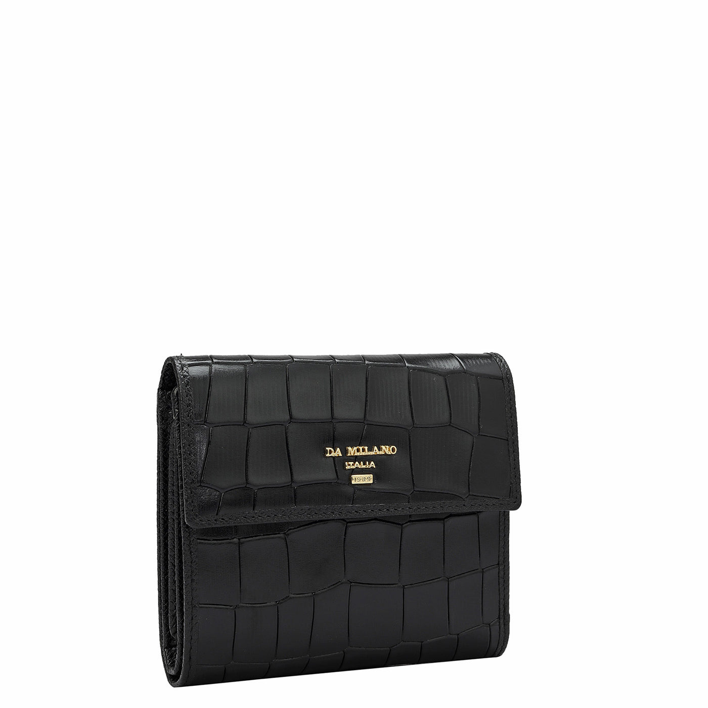 Croco Leather Ladies Wallet - Black