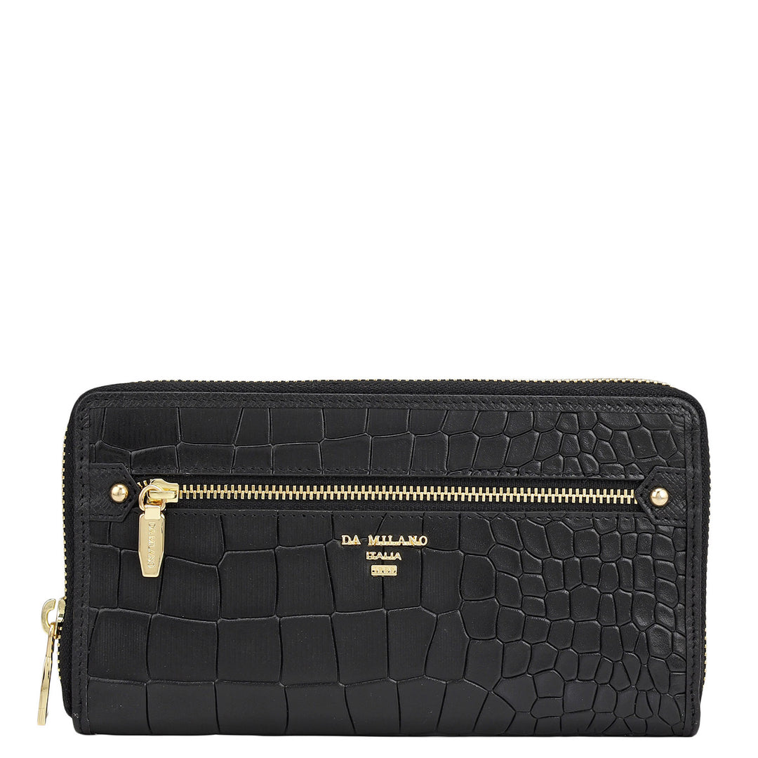 Croco Leather Ladies Wallet - Black