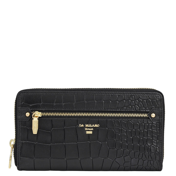 Croco Leather Ladies Wallet - Black