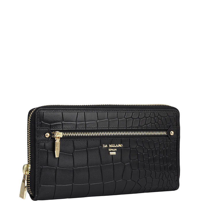 Croco Leather Ladies Wallet - Black