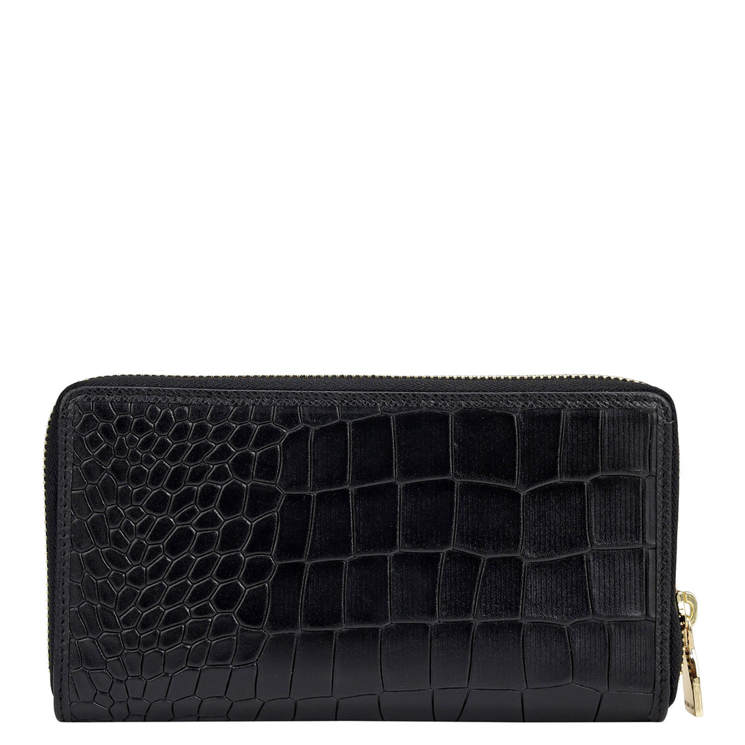 Croco Leather Ladies Wallet - Black