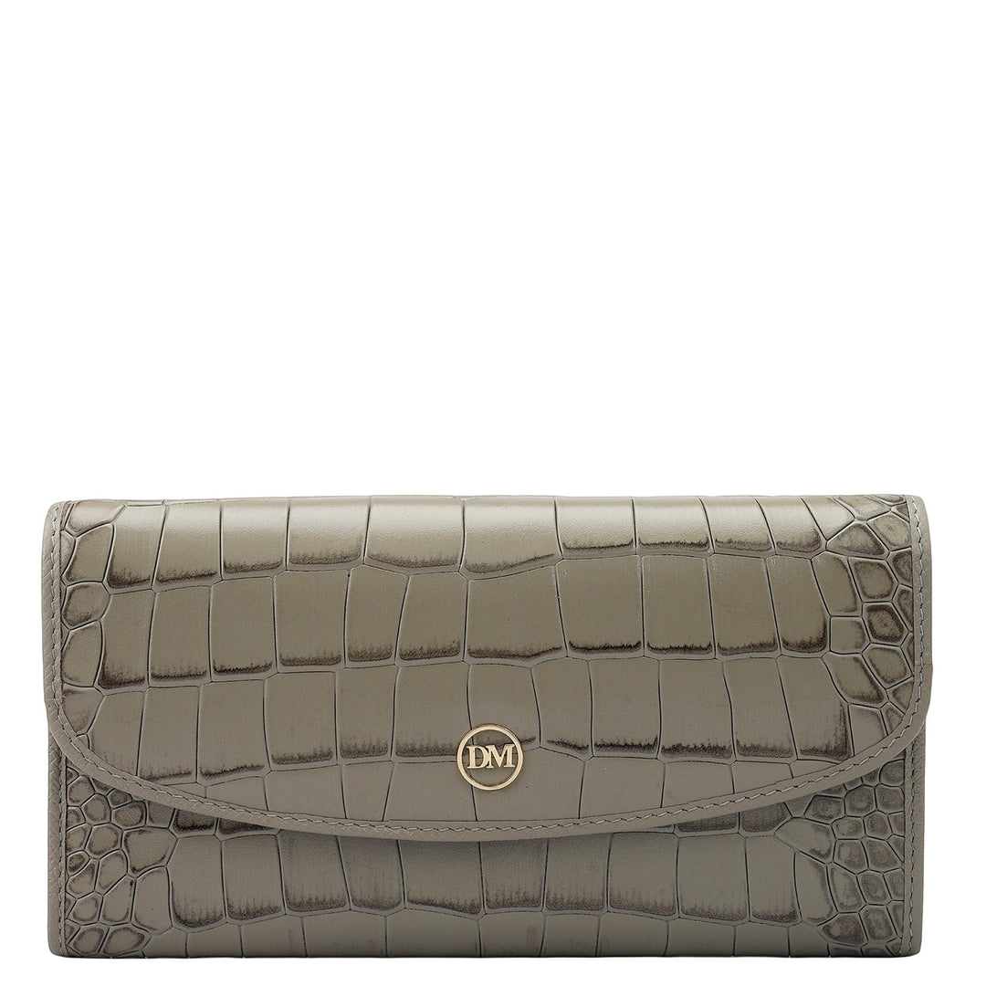 Croco Leather Ladies Wallet - Stone Grey
