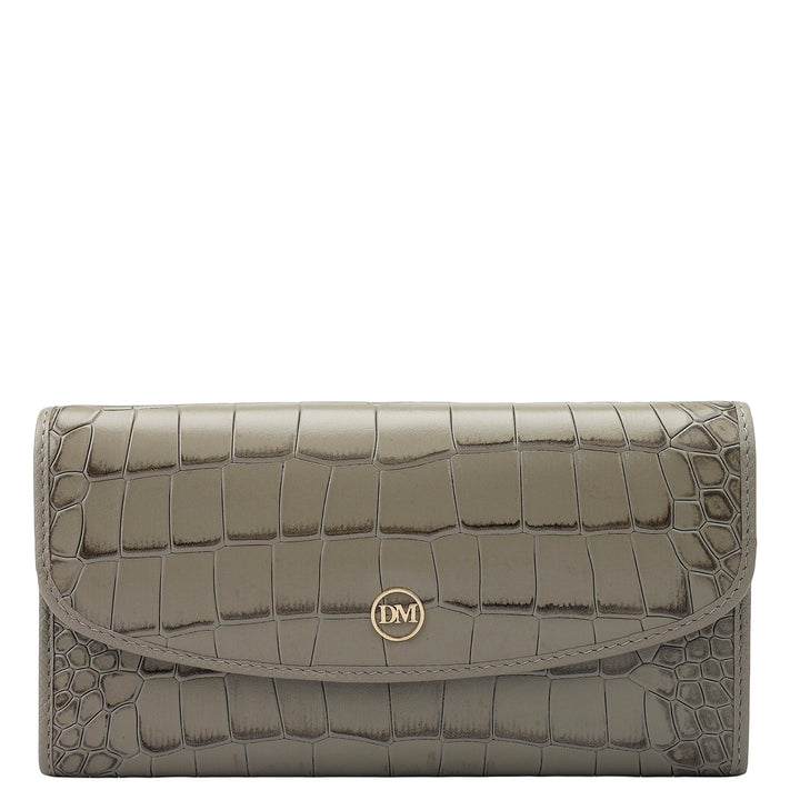 Croco Leather Ladies Wallet - Stone Grey