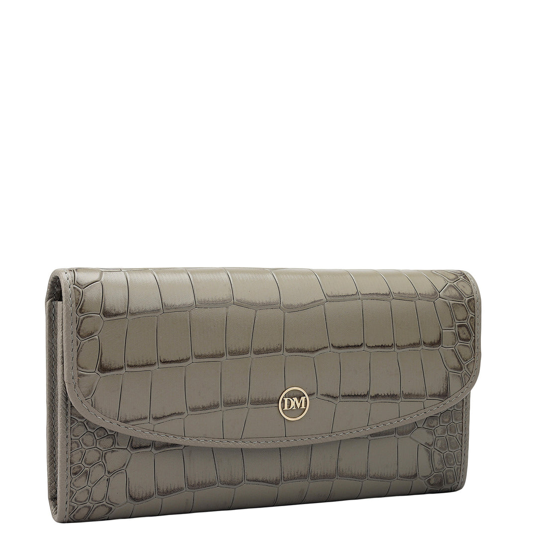 Croco Leather Ladies Wallet - Stone Grey