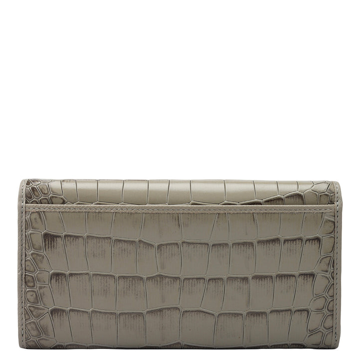 Croco Leather Ladies Wallet - Stone Grey