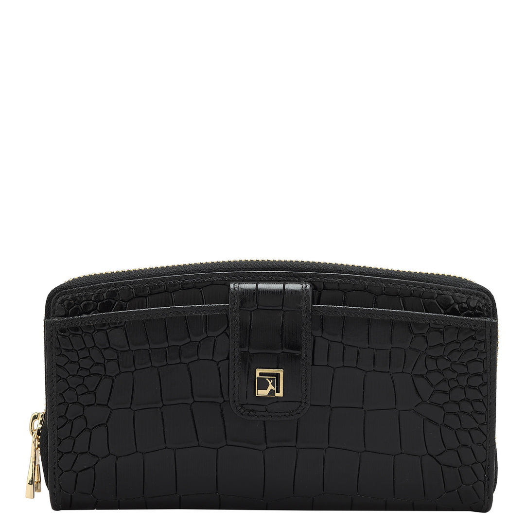 Croco Leather Ladies Wallet - Black