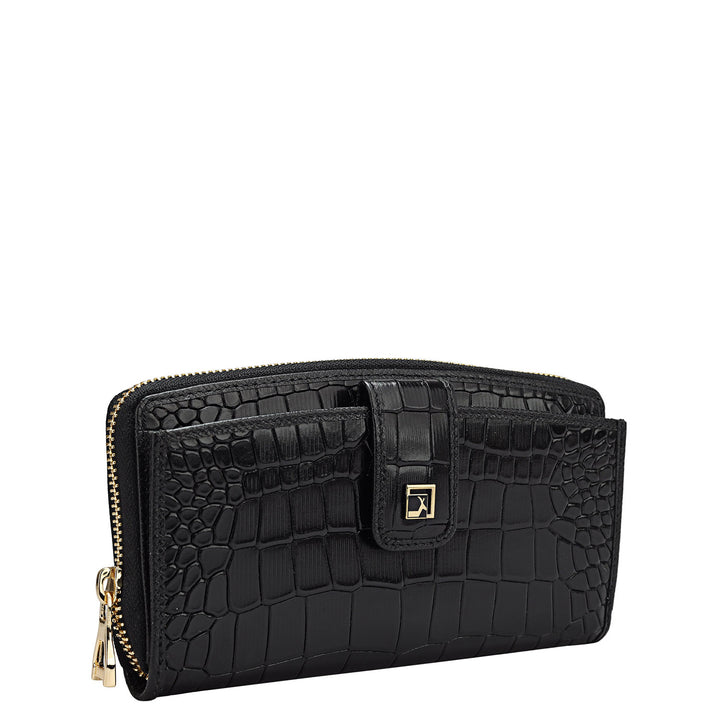 Croco Leather Ladies Wallet - Black