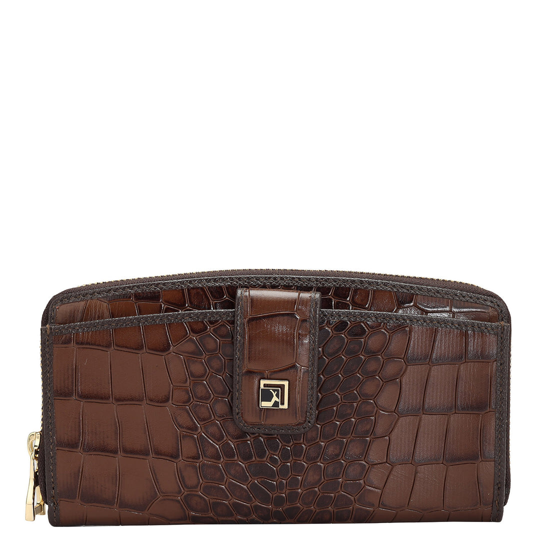 Croco Leather Ladies Wallet - Brown