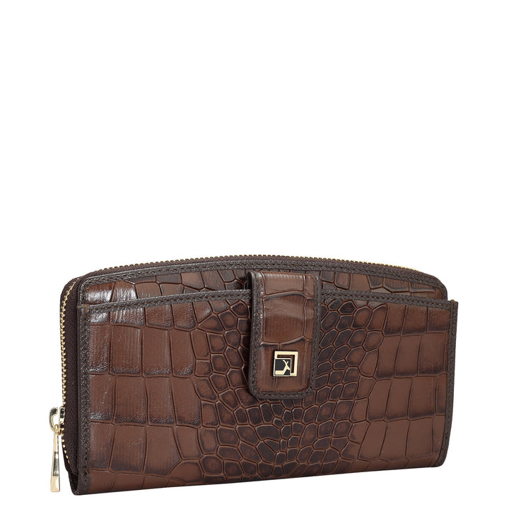 Croco Leather Ladies Wallet - Brown