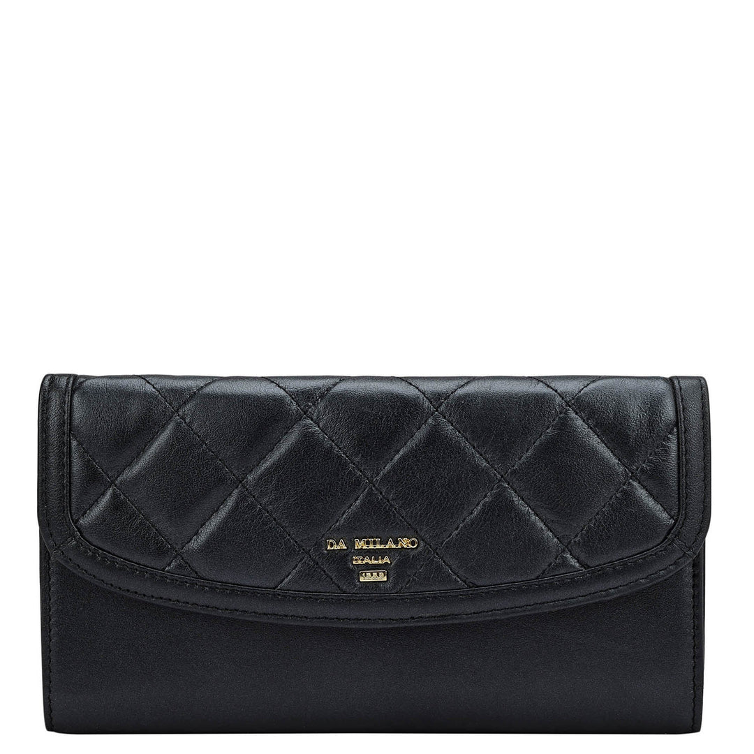Quilting Plain Leather Ladies Wallet - Black