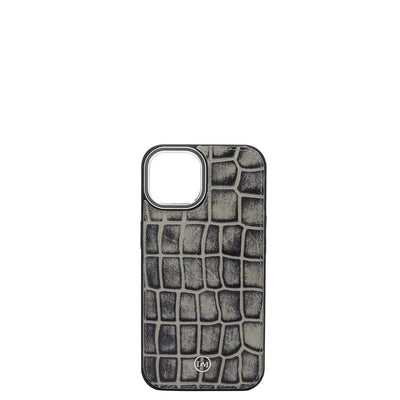 Grey Croco Leather Mobile Case - iPhone 14