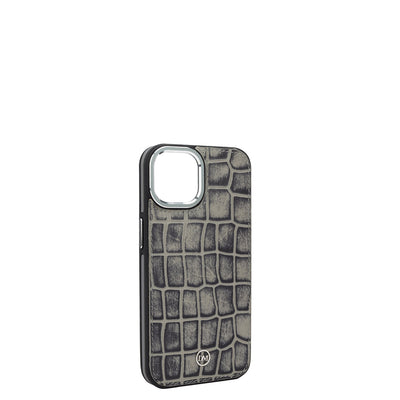 Grey Croco Leather Mobile Case - iPhone 14