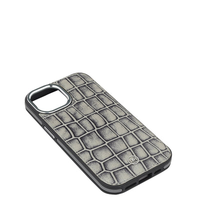 Grey Croco Leather Mobile Case - iPhone 15