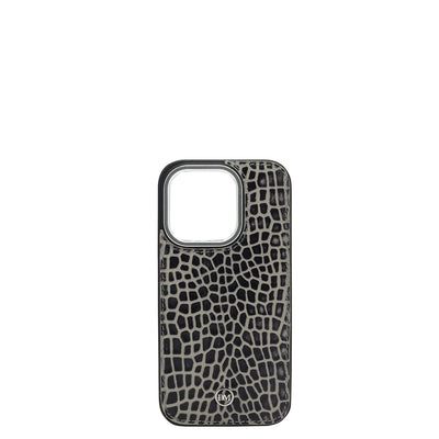 Grey Croco Leather Mobile Case - iPhone 15 Pro
