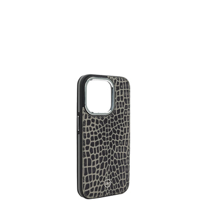 Grey Croco Leather Mobile Case - iPhone 15 Pro