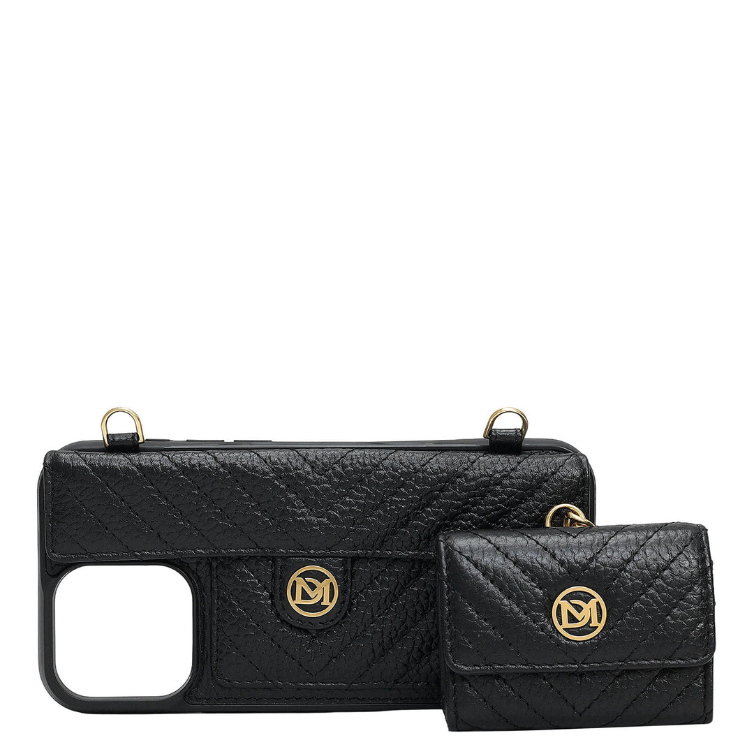 Quilting Leather Mobile Case (Iphone 16 Pro)- Black